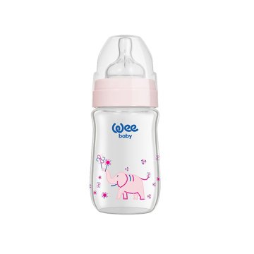 Wee Isıya Dayanıklı Geniş Ağızlı Cam Biberon 280 ml pembe