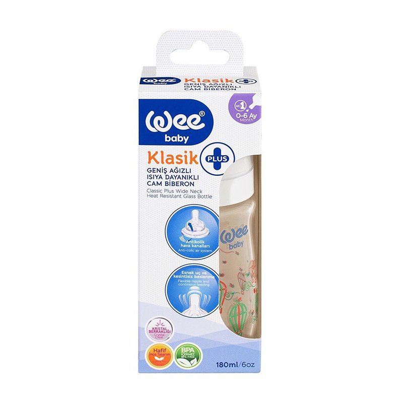 Wee Isıya Dayanıklı Geniş Ağızlı Cam Biberon 180 ml